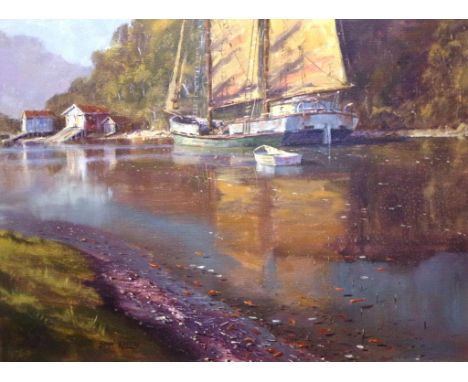 John Speedy (New Zealand b1940) 'Old Timer on the Hawkesbury River,' 1983, oil on canvas board, signed lower left. 44cm X 59c