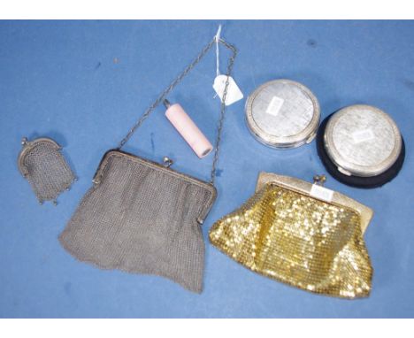 Vintage sterling silver lady's mesh purse marked 925 to  frame; together with small vintage coin purse; pair Oroton powder co