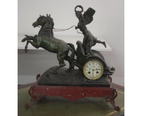 French 19th century figural mantle clock 'Char De La Victoire', with 8 day striking movement, key and pendulum included, bell