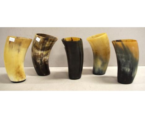 Vintage set five horn cups Height 15cm approx (each).