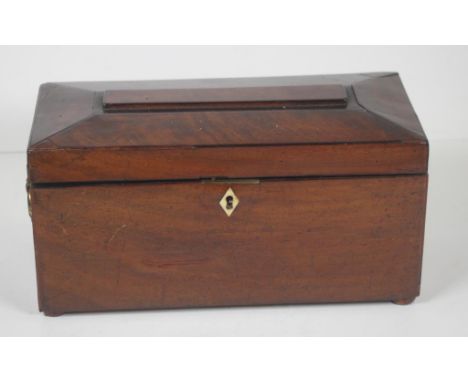Georgian mahogany sarcophagus tea caddy 30cm wide, 15cm high approx