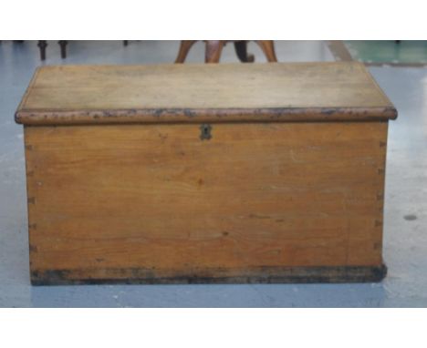 Colonial huon & celery pine trunk stamped J.B. Wright, 98cm wide, 50cm deep, 49cm high approx