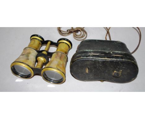 Pair of vintage brass & MOP opera glasses with original case, marked F. Lassetter & Co. Ld, Sydney