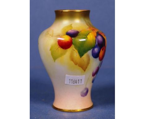 Royal Worcester handpainted signed vase by K.Blake, height 10.5cm approx (minor chip to rim)