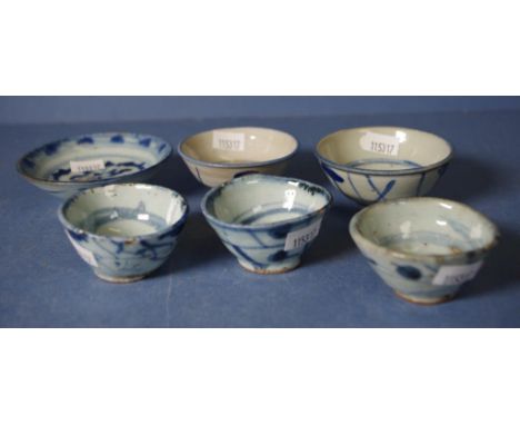 Six various Chinese ceramic bowls each with hand painted blue decoration