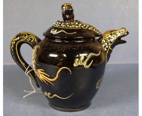 Vintage Chinese ceramic dragon teapot dragon shaped spout, cobalt blue ground. Height 15cm approx.