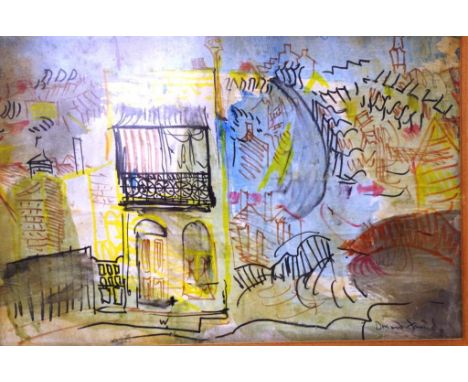 Donald Stuart Leslie Friend (1915-1989) "The Yellow Cottage," signed lower right, ink and wash. Artarmon Galleries (Art Lover