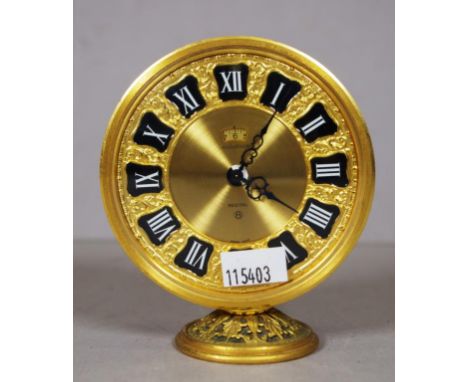 Gilt Jaeger- LeCoultre desk clock marked 'Recital,' needs service. Height 10cm approx.
