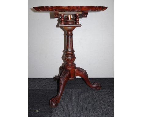 Victorian style occasional table with revolving pie crust top supported by ball and claw  tripod base, diameter 51cm, height 