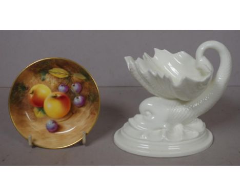 Two Royal Worcester dishes comprising of a signed fruit dish 9.9cm diameter and a white footed bowl dish 11cm high