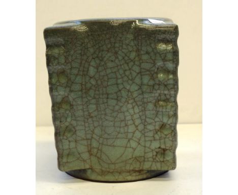 Chinese crackle glaze ceramic vase square shape, with green crackle glaze. Height 18cm approx.