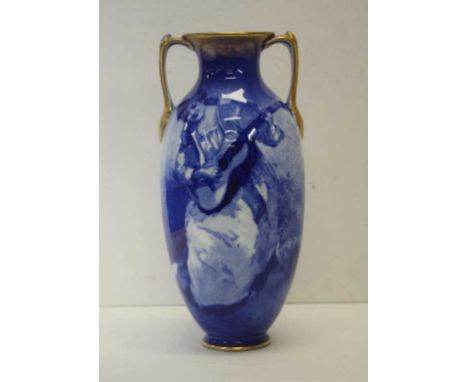 Royal Doulton vase depicting a girl playing a mandolin, 29cm high