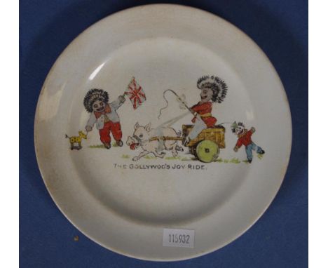 Vintage Grimwades Gollywog nursery ware plate 'The Gollywog's Joy Ride,' decorated, marked to base. Diameter 16.5cm approx.