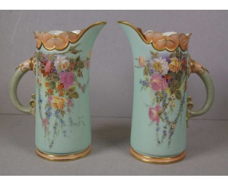 Pair of Royal Worcester signed William Hale jugs circa 1905, 21cm high