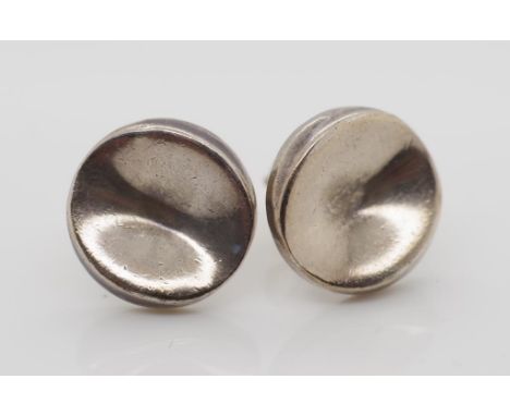 Pair of vintage Georg Jensen silver earrings the concave circular discs in sterling silver, model 136C.