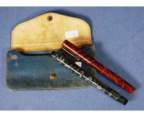 Two various vintage fountain pens both with marbled finish, including 1 English (with 14ct nib); and 1 Australian. Both with 
