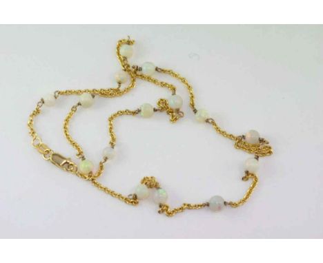 9ct yellow gold and solid opal bead necklace weight: approx 3.9 grams, size: approx 42.5cm length