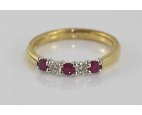 9ct yellow gold, ruby and diamond ring weight: approx 2.5 grams, size: approx N1/2 / 7