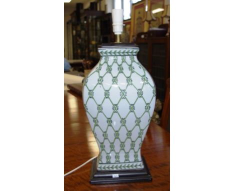 Bloomingdales ceramic electric  table lamp with green decorations,on wooden stand, 55cm height approx