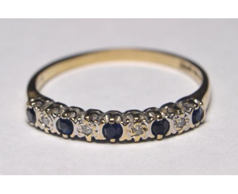 375 stamped bar ring with 5 small sapphires and 4 small diamonds (size N)
