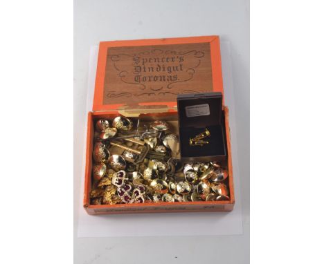 Box full of military buttons from a retired major in the army to include Officer Crown Rank Badges for the British Army House