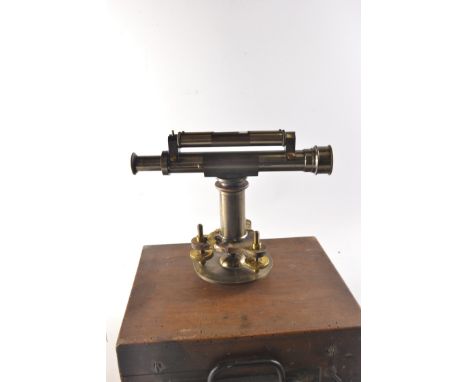 Vintage surveyors level by Lennie, Edinburgh in fitted mahogany box with stand