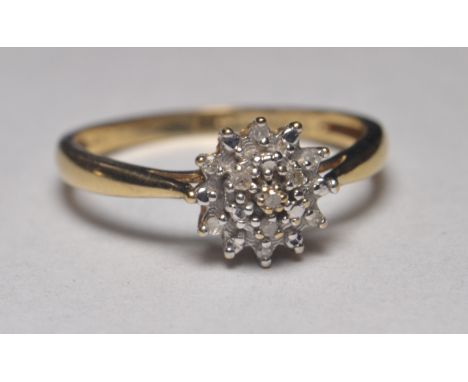 Diamond Floral Set 375 Stamped Ring (size N)