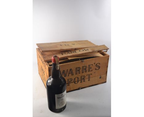 WARRES wooden cased MAGNUM bottles of vintage 1963 port, some leakage in bottles, bottle 1 only 1.5cm leftbottle 2  only 9.5c