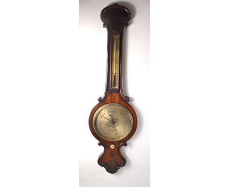 Victorian aneroid barometer with thermometer. 93cm tall 27cm wide at widest point. 