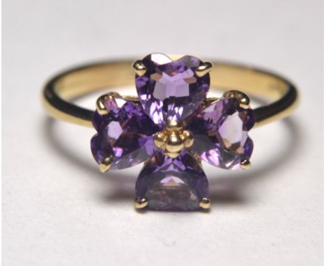 375 Stamped Tanzanite 4 heart shaped stone ring (size N)