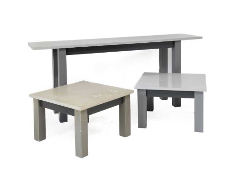 De Stijl Style Dining Table,grey lacquer, round-headed screws, unmarked,120cm square, 72.5m highConsole Table, grey lacquer o