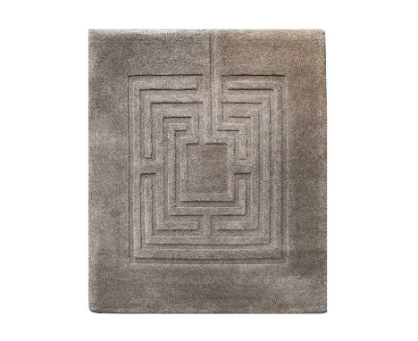 Modernist Grey Carved Rug, Machine Mademaze design, maker unknown,220cm by 160cmGenerally in good condition throughout, howev
