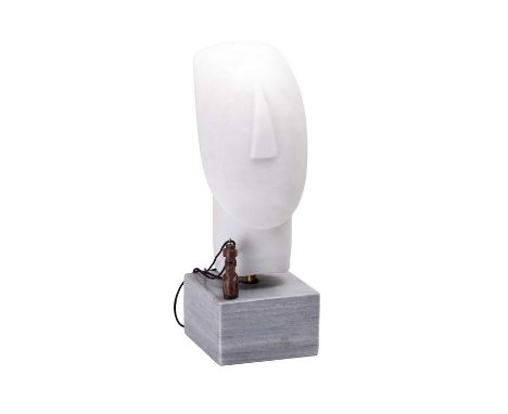 Cycladic Style (20th/21st century)HeadAlabaster on a granite base, together with a ceramic figure seated playing a harp and a