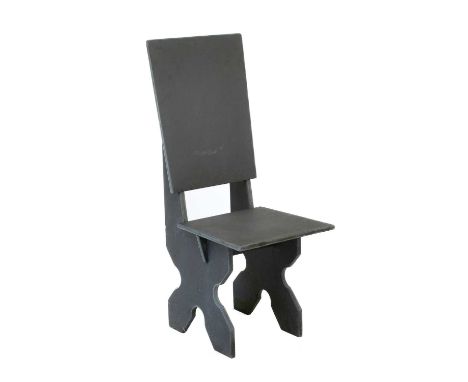 R R Stone Ltd (Kendal): A Black Slate Garden Chair, shaped rectangular back and square seat, on shaped supports joined by a s