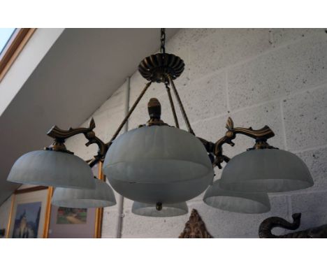 Large brass & glass centre light