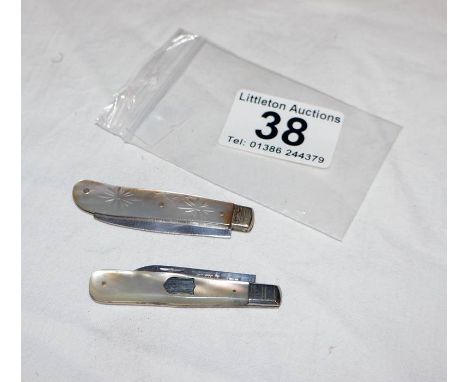 2 silver & mother of pearl pen knives