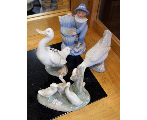 3 Lladro Nao geese figurines & china child figure