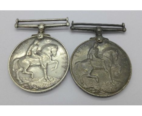 Two WWI British War medals, Sjt. J.H. Poole 2nd S.A.I. and L/Cpl E.E. Perry 4th S.A.I.