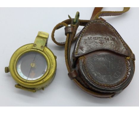 A WWI military brass compass by Short & Mason Ltd., London, with leather case