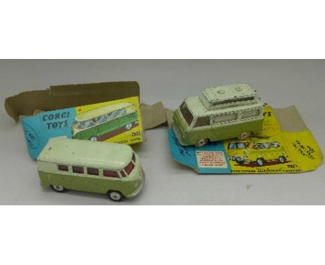 Two Corgi Toys; 420 Ford Thames 'Airborne' Caravan and 434 Volkswagen Kombi, boxed, boxes a/f