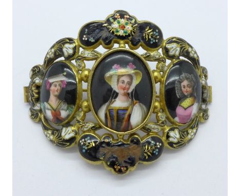 A gilt metal portrait panel brooch, a/f, height 53mm