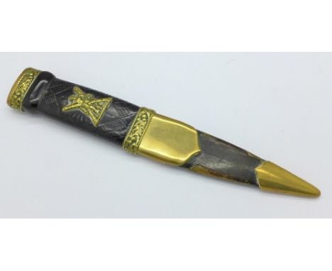 A Scottish dirk with brass mounts and crystal set to the top, the scabbard marked Anderson & Sons, Edinburgh