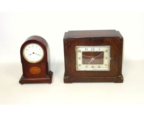 Edwardian mantel timepiece with a white enamelled dial and Arabic numerals, enclosing a French 8-day movement marked "E C, Fr