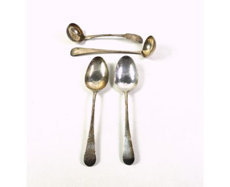 Pair of George III silver Old English Pattern tablespoons, by William Hall, London, 1796; Scottish toddy ladle, by Robert Gra