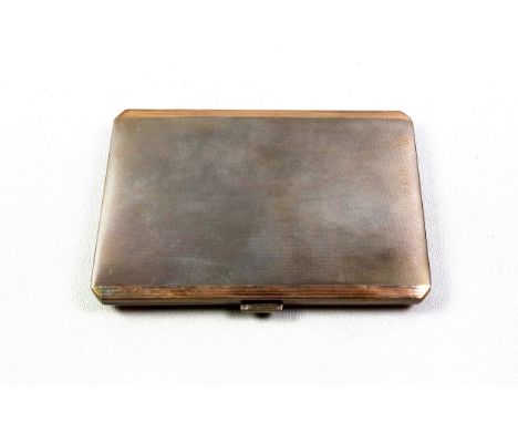 George VI silver rectangular cigarette case with canted corners, engine turned decoration between 2 striated rose gold plated