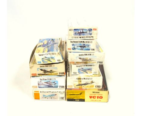Frog 1/144 Scale B.O.A.C. VC10 model construction kit, No. F.140, boxed, and nine 1/72 scale models comprising Javelin FAW.9/