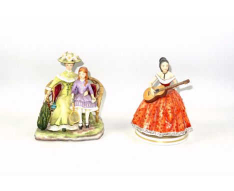 Royal Worcester figural group, 'Charlotte and Jane', and 'Elaine', modelled by Ronald van Ruyckevelt, from the Victorian ladi