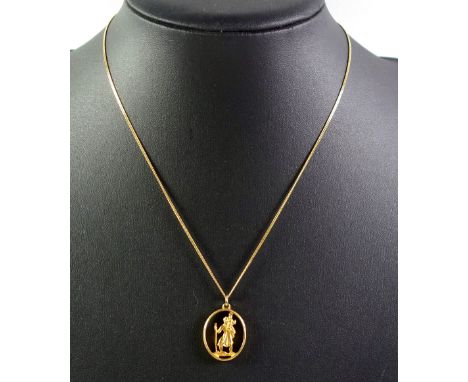 9ct gold fine link necklace with an oval St. Christopher pendant, 5.6 gramsCondition:Length of chain 45.5cm 