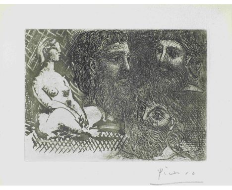 PABLO PICASSO (1881-1973)Femme assise et têtes barbues, La Suite Vollard signéeau-forte et aquatinte sur vélin de Montval ave