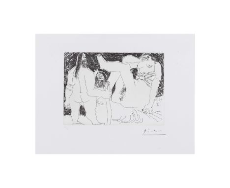 PABLO PICASSO (1881-1973)Buveur et prostituée blonde et Homme primitif, Célestine et fille, Série 156 signés au tampon et num